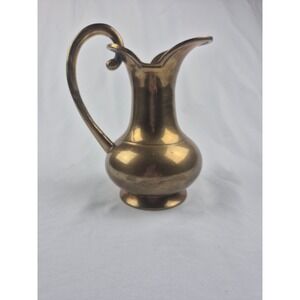 Vintage Solid Brass Pitcher Vase India Ewer Urn Decor Floral Boho Hollywood Reg
